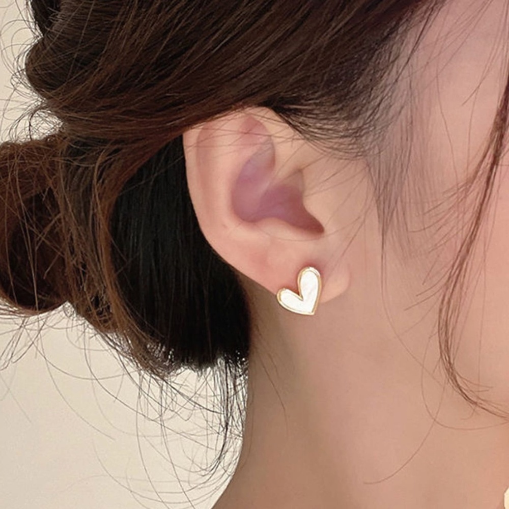 White Hearts Stud Earrings Yellow Gold Tone Fashion Jewelry